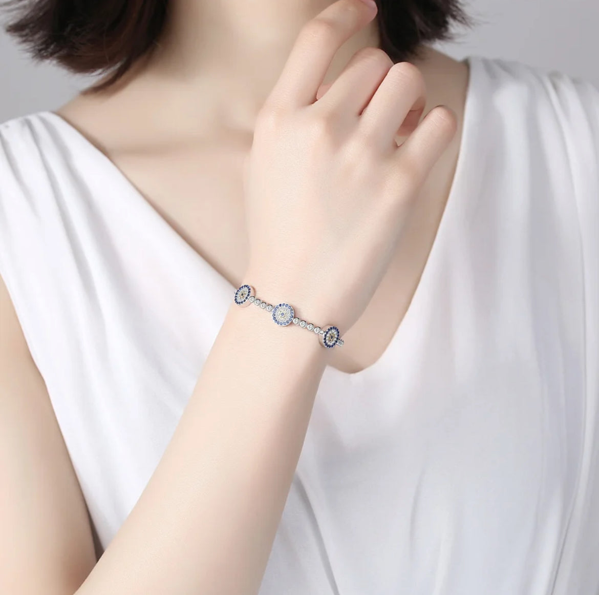 PROTECTIVE EYES NAZAR SILVER BRACELET